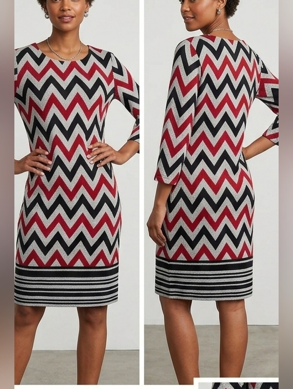 Tacera Women Business/Office Chevron Shift Dress Gray/Maroon/Black Small
